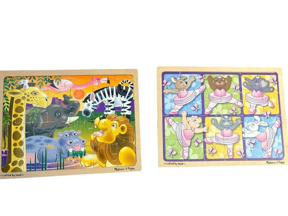 Melissa & Doug Fresh Start 24-Piece Wooden Jigsaw Puzzle Lot (African Plains and